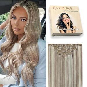 Clip in Real Human Hair Extensions Platinum Blonde Ombre for Women 60G 5 PCS